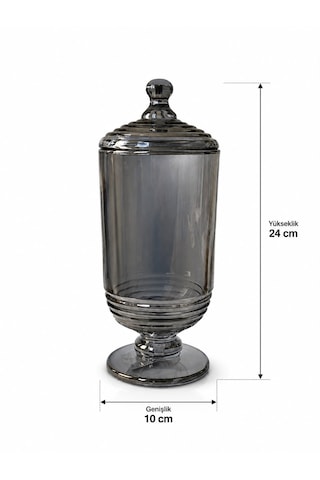 Chacha Home Halkalı Cam Kapaklı Ayaklı Drajellik & Şekerlik 780 Ml - 24 Cm Füme