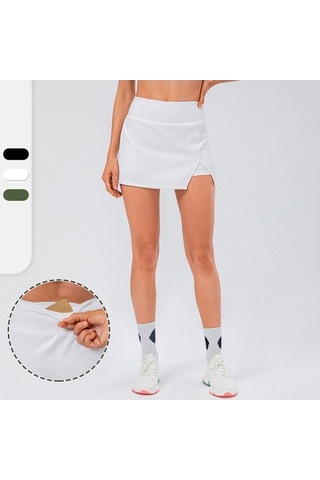 Fortunelane Yüksek Bel Spor Etek Kısa Şortlu, Anti-slip Hızlı Kuruyan, Yoga Tenis Golf İçin, Sırtı Kapanan Kadın Spor Giyimi Beya Beyaz