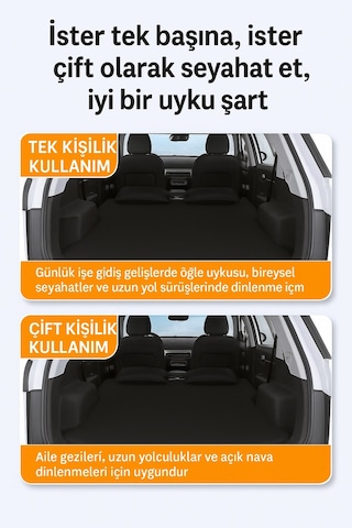 Relaxus Araç İçi Şişme Yatak Ve Yastık Seti Pompa Dahil Peugeot 5008 Tiggo Otomobil Arka Koltuk Uyku ve Dinlenme Seyahat ve Kamp Yatağı Konforlu Taşınabilir