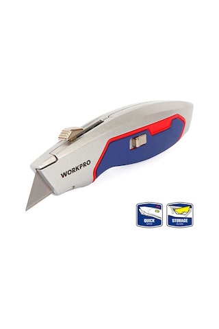 Workpro Wp213011 Ağır Hizmet Alüminyum Gövde Geri Çekilebilir Rötuş Maket Bıçağı + 3 Adet Yedek Bıçak Fr Wp213011