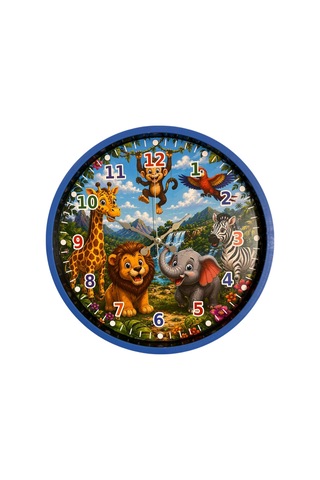 Orman Macerası 36 X 36 Cm Mavi Çocuk Duvar Saati Renkli