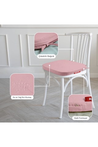 Xpermate 4'lü Standartfit Oval Sandalye Minderi 42x42x5 Pembe