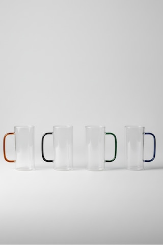 4 Kişilik Geometrik Tasarım Cam Çay Kupa Takımı 380 Ml Beyaz