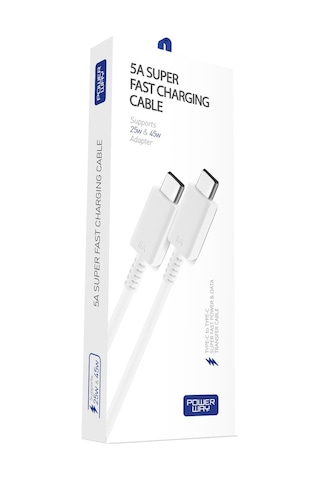 Powerway S5 45 W Hızlı Şarj Destekli 5A İki Ucu Type-C Şarj ve Data Kablosu