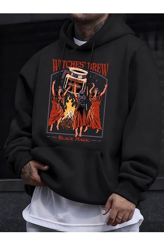 Tarzsokak Cadılar Brew Black Magic Baskılı Erkek Kazak Rahat Kazak Gevşek Trendy Tüm Maç Hoody Unisex S Siyah