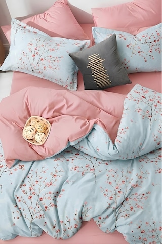 İqon Lastikli Çarşaflı Nevresim Takımı Çift Kişilik Blossom Mavi Blossom Mavi