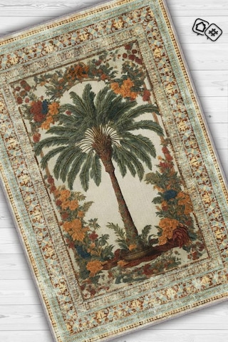 Homshtag Art Deco Palmiye Ağacı Vintage Halı Görünümlü Dijital Baskı Renkli Halı,rustik Çiçekli Halı Çok Renkli