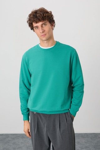Tommy Life Deniz Yeşili Pamuk Yumuşak Dokulu Standart Fit Basic Erkek Sweatshirt - 88363 Yeşil
