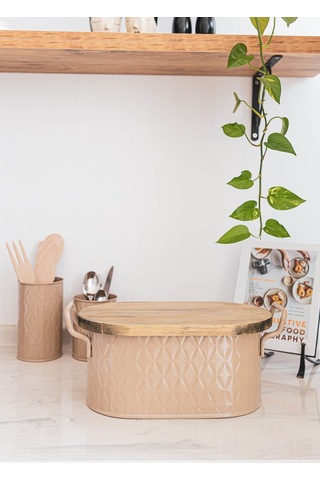 The Mia Prizma Ekmek Saklama Kabı Karamel 40x22x18 Cm Krem