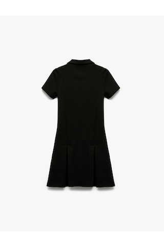 Koton Slim Fit Polo Yaka Yarım Fermuarlı Kısa Kollu Viskon Karışımlı Mini Elbise Siyah 6wkg80032ak Siyah
