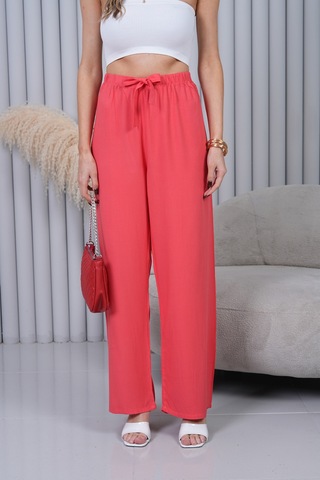 Polologin Butik Beli Bağcıklı Yüksek Bel Bol Paça Mercan Pantolon Kırmızı