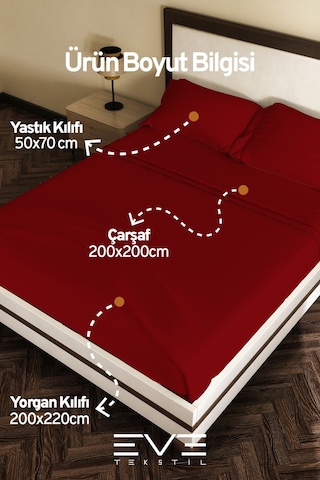 Eve Tekstil %100 Pamuk Ranforce Çarşaflı Yastık Ve Yorgan Kılıflı Çift Kişilik Nevresim Takımı 200x220 Cm Bordo