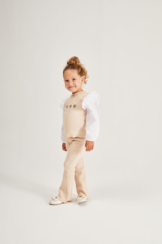 Noble Kids Kız Çocuk Çiçek Nakışlı Triko Takım Bej