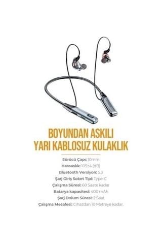 Az-bn02 Boyun Askılı Bluetooth Kulaklık 400mah, 60 Saat Bekleme Az-bn02