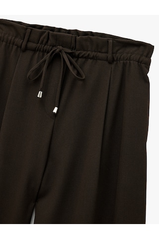 Koton Beli Bağcıklı Bağlamalı Cepli Düz Geniş Paça Kumaş Pantolon Kahverengi 6wak40188pw Kahve