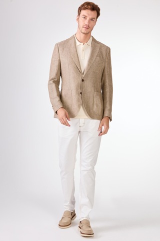 Dufy Bej Mono Yaka Slim Fit Erkek Ceket Bej