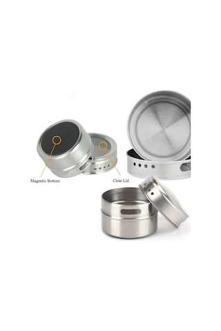 Kaliteli Paslanmaz Çelik 3 Lü Paket Mıknatıslı Baharatlık Cin114 Gri