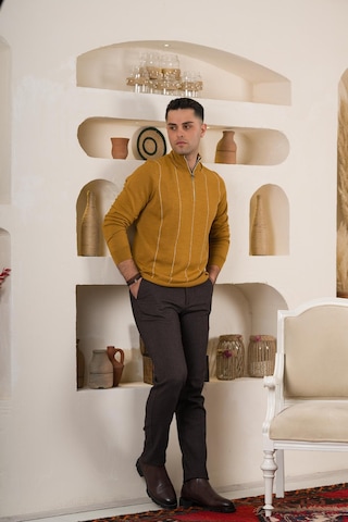 San&fa Çizgili Balıkcı Yaka Fermuarlı Regular Fit Erkek Triko Kazak