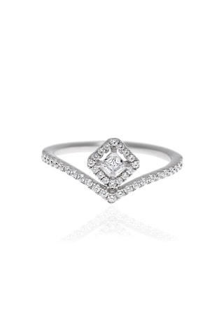 Kadın Kare Taş Detay Gümüş Yüzük