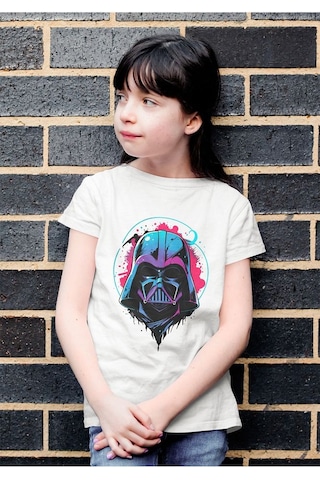 Sevbano Star Wars Darth Vader Baskılı Unisex Film Çocuk Tişört 1-12 Yaş Beyaz
