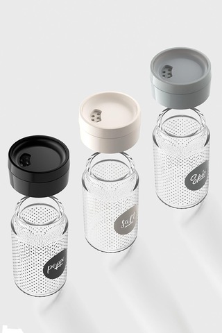 Renga Dorian Yazı Desenli 105 Ml 3'lü Cam Tuzluk Biberlik Seti 122007 Siyah-bej-gri Çok Renkli