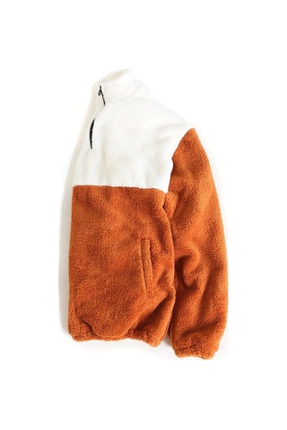 Fifty Color Erkek Oversize Yarım Fermuarlı Pelüş Sweat-Beyaz - Tarçın