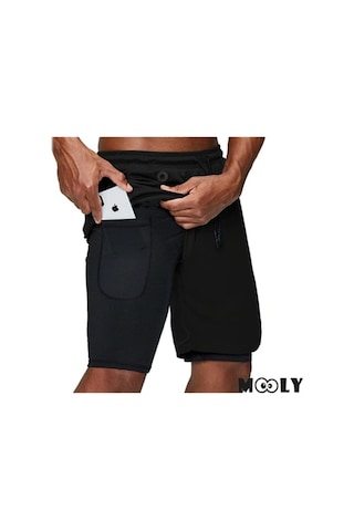 Mooly Unisex Koşu Ve Antrenman Sporcu Şortu 2 In 1 Siyah