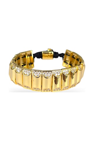 Kenarları Taşlı Jj Çelik Bileklik Gold - Çelik