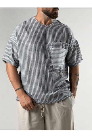 Cocopelli Siyah Çizgili Patch Bohem Erkek T-shirt Coc3289