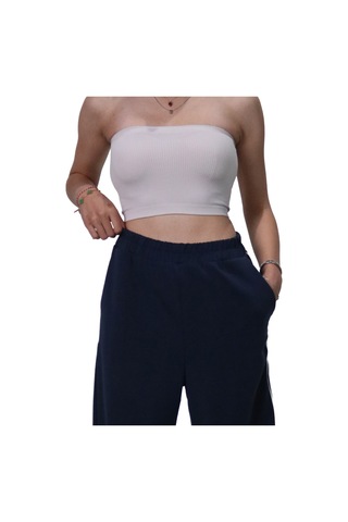 Kadın Modal Kumaş Kontrast Detaylı Lacivert Düz Kesim Pantolon Lacivert