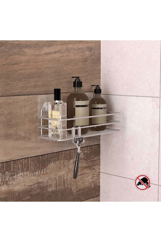 Teknotel Yapışkanlı Kancalı Banyo Rafı Silver St117H Gümüş