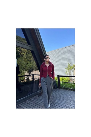 İkrafashion Yakası Kürklü Triko Hırka Bordo Bordo