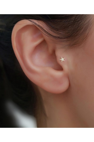 14 Ayar Altın Taşlı Deniz Yıldızı Tragus Piercing Sarı Altın