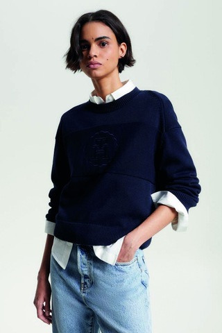 Tommy Hilfiger Bisiklet Yaka Triko Kazak Lacivert