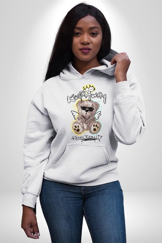 Gerçeklikten Uzak Tutun Kadın Erkek Beyaz Kapüşonlu Sweatshirt Hoodie Beyaz