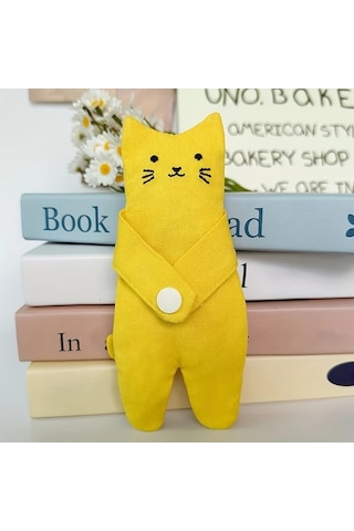 Elmpaly Sevimli Sarı Kedi Desenli Fermuarlı Mini Kumaş Bozukluk Cüzdanı