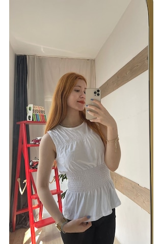 Büzgülü Kadın Beyaz Bluz BEYAZ
