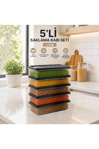 5'li Saklama Kabı Seti 1 Litre Bpa'sız Mikrodalga Ve Derin Dondurucu Uyumlu Gıda Saklama Kabı Gri