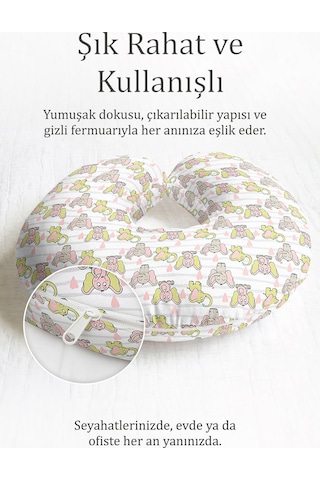 Sevimli Fil Desenli Pamuklu Boyun Yastığı - Pastel Pembe Sarı Çizgili Seyahat Yastığı Soluk Okyanus Elma Yeşili