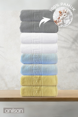 8'li Karışık Greek El Havlusu - 50x90 Cm, 225 Gr, %100 Pamuk, Spa Ve Otel Havlusu, Günlük Kullanıma Uygun Çok Renkli