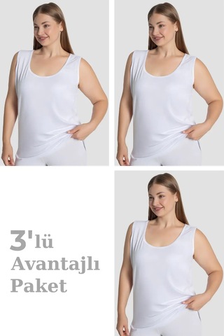 Hadpols Premium Kadın Pamuklu Büyük Beden Kalın Askılı Atlet 3'lü Paket Giyim Günlük Kombin Beyaz-3
