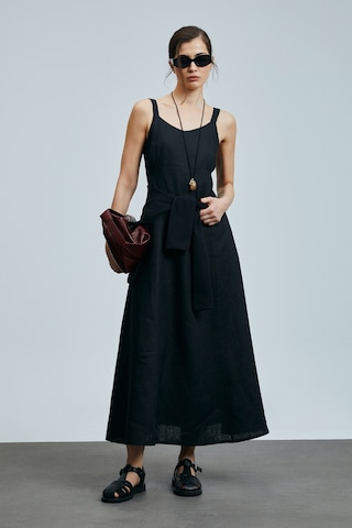 Lufian Selene Kadın Askılı Keten Elbise Siyah Siyah 121290015100100 Siyah