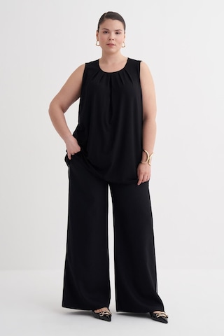 Pile Detaylı Örme Bluz-6238 Siyah