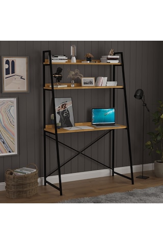 Asra Trend Metal Kitaplıklı Çalışma Masası METALKÇM01 %100 MDF Raf Üniteli Petra