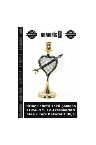 Pirinç Sedefli Tekli Şamdan 11056-975 Ev Aksesuarları Klasik Tarz Dekoratif Obje Çok Renkli