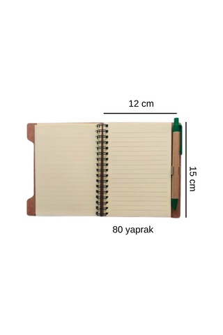 A6 Boy 80 Yaprak Çizgili Sert Kapak Postijli Kalemli Not Defteri 12x15 Cm Saman
