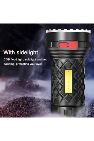 Ranyeek Usb Şarjlı 7led Cob Yan Işıkli Siyah El Feneri, 5 Işık Modu, Su Geçirmez, Dış Mekan Ve Ev Kullanıma Uygun, Dahili Li-poly Batarya Siyah