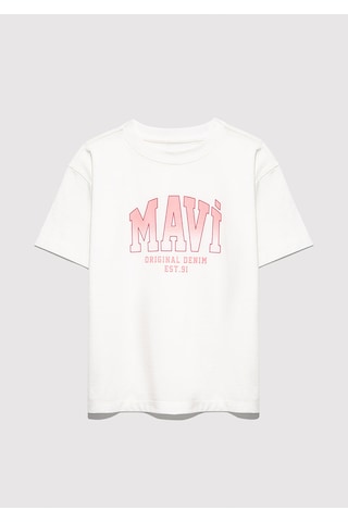 Mavi - Mavi Logo Baskılı Ekru Tişört 7610386-70057 Ekru