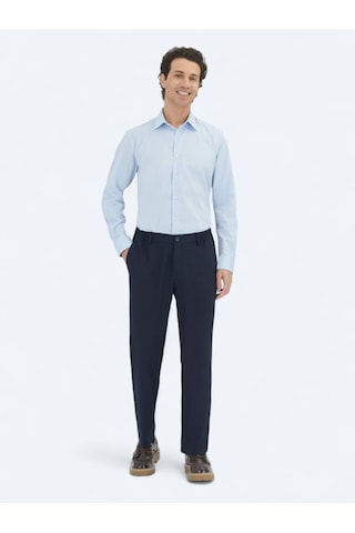 Koyu Mavi Regular Fit Dokuma Klasik Pamuk Karışımlı Gömlek Koyu Mavi