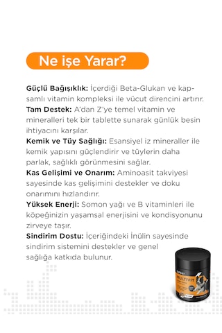 Cutepet Multivit Köpek Vitamin Ve Mineral Tableti 60 Adet Günlük Bağışıklık, Enerji Ve Genel Sağlık Desteği